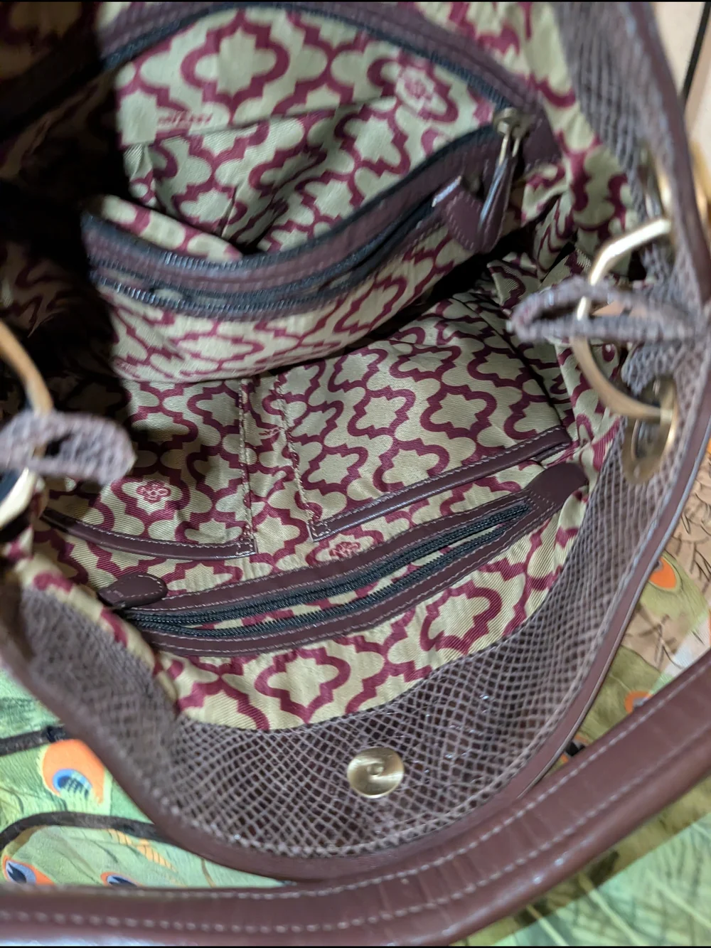 B. Makowsky Snakeskin-Embossed Bag | Taupe & Burgundy | Gold-Tone Hardware